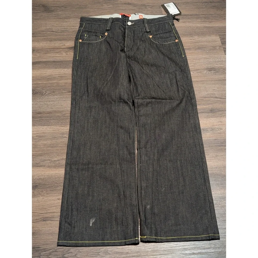 Ed Hardy Mens Gold Foil Logo Wide Leg Denim Jeans Dark Wash‎ 36x34 NWT Lot 2008
